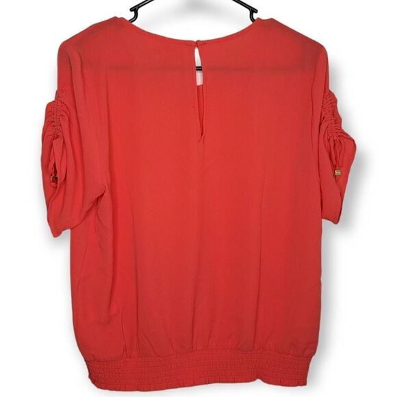 MICHAEL Michael Kors Tie Sleeve Elastic Hem Blouse in Bright Orange size M - Picture 3 of 7